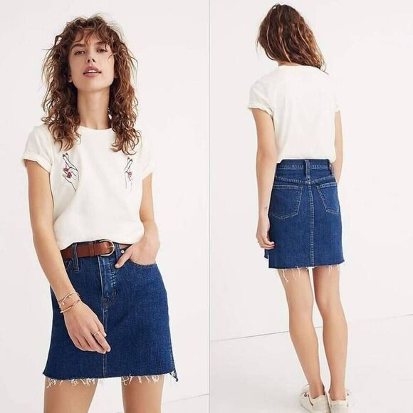 Madewell Stretch Denim Straight Mini Skirt Step-Hem Womens Size 24 Blue - Picture 1 of 7